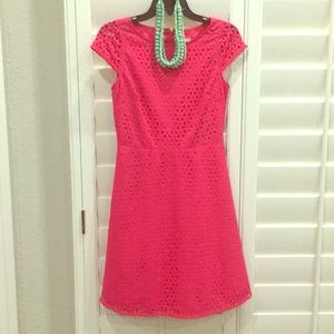 J. Crew Fuchsia Laser Cut Cap Sleeve Dress